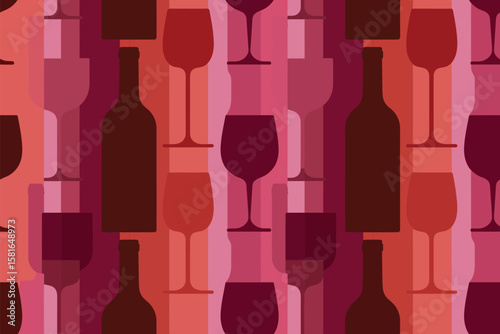 Dark red wine bottles and wine glasses seamless pattern for a refined background design
