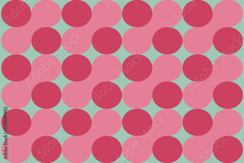 Seamless circle pattern in shades of pink and green creates a decorative, retro style background with smooth curves and appealing design.