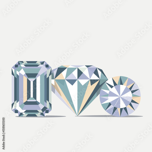 Three distinct diamond cuts displayed in a minimalist geometric illustration