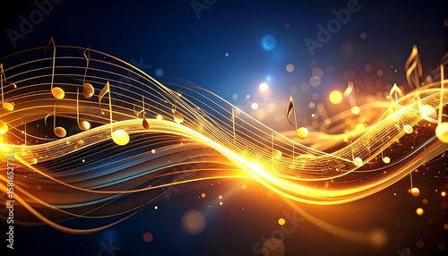 Abstract musical notes flowing in golden waves