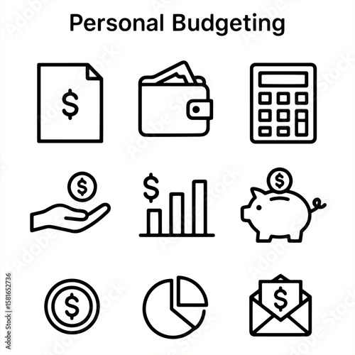 Set of creative skills outline icons with lightbulb, pencil, pen tool, image editing, vector graphics, creative thinking, paintbrush, video editing, and color palette