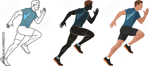 Running man illustrations showcase athletic competition and diversity