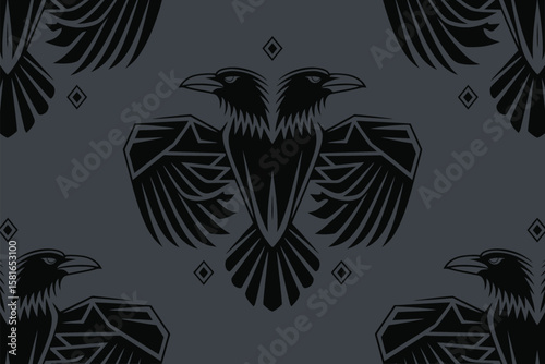 Seamless raven pattern creates a dark gothic style background, perfect for textile designs or mysterious thematic illustrations.