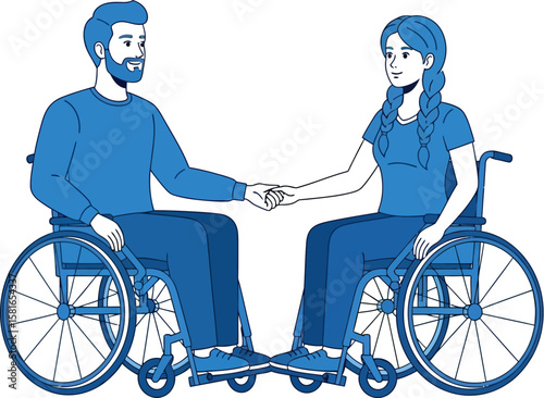 Couple in wheelchairs holding hands celebrates accessibility and love