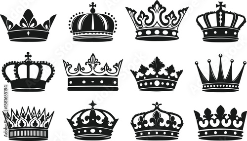 crown icons set crown symbol collection vector