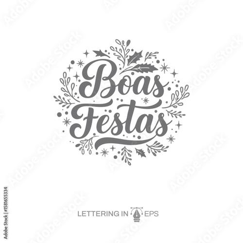 Lettering Feliz Ano Novo 2026 Boas Festas para Composição EPS Vetor