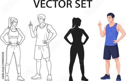Athletic couple vector set presents fitness and health designs