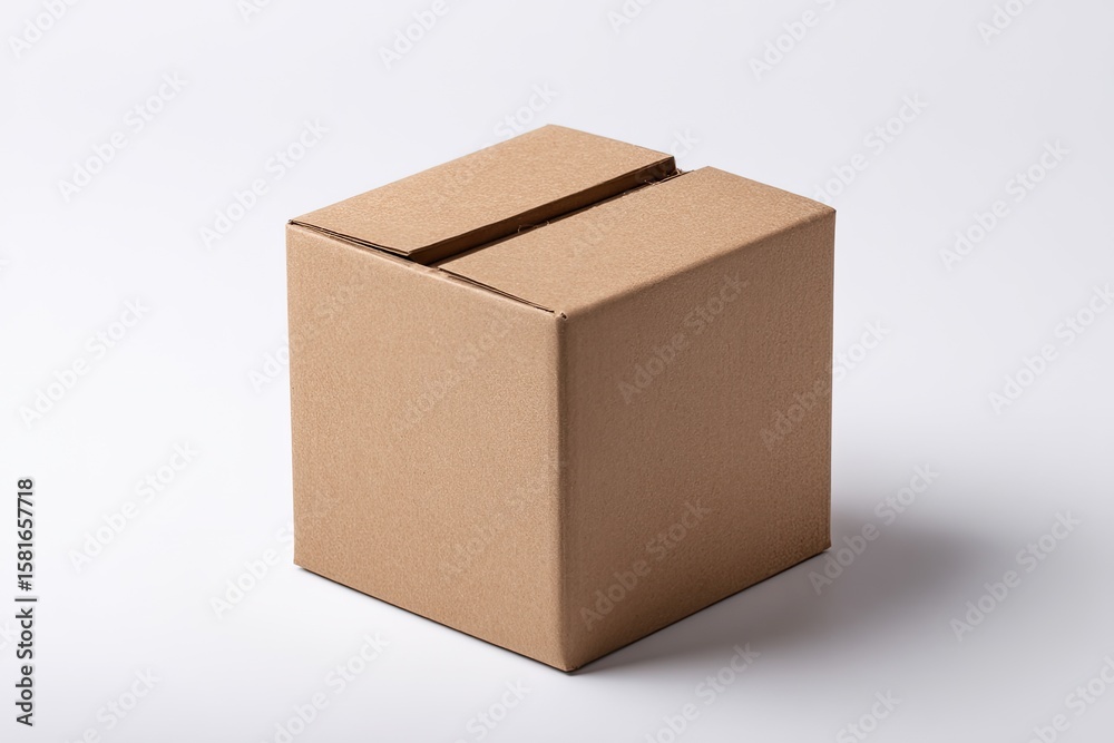 Simple cardboard box, light brown, square shape, on white background Simple cardboard box, light brown, square shape, on white background