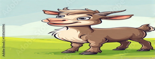 deer Happy Cartoon Goat Vector Illustration a big horns