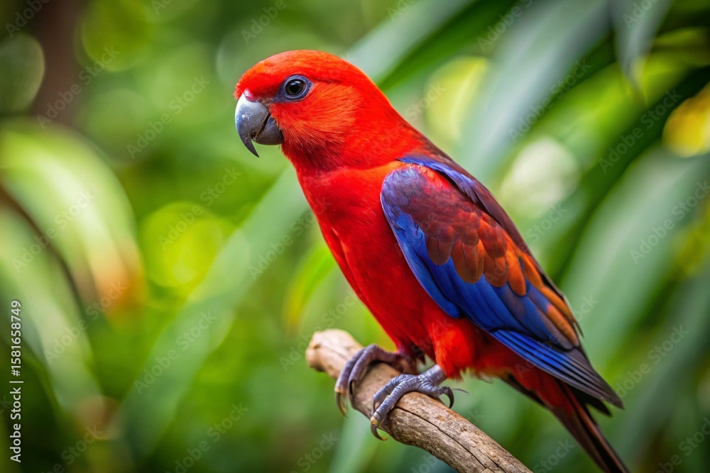 Fototapeta premium A red and blue parrot is perched on a branch