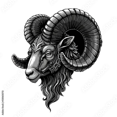 Majestic Ram Vector Detailed Horns and Ornamental Design