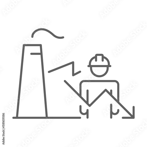 Factory Labor Shortage Icon. Outline Style. Editable Stroke Vector. Industrial Worker and Declining Productivity Graph. Workforce Crisis in Manufacturing. Job Vacancy Impact. Staff Deficit Illustrati