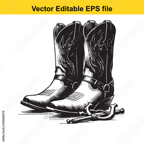 Classic cowboy boots with spurs isolated on white background