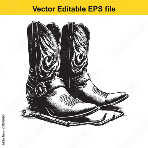 Classic cowboy boots with spurs isolated on white background