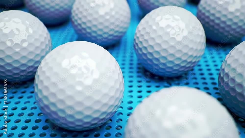 Golf balls on a blue grid, sports and leisure, close-up view. Golf balls on a blue grid, sports and leisure, close-up view.