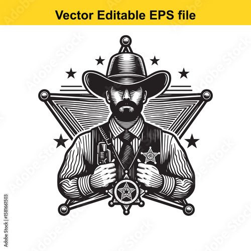 Sheriff with cowboy hat and badge in western style