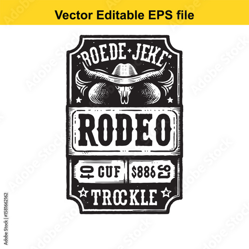 Vintage rodeo design with bull skull and western text