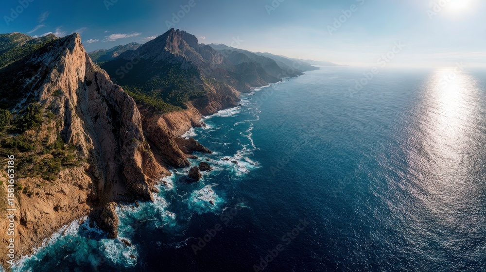 Fototapeta premium Serene Coastal Landscape with Dramatic Cliffs and Ocean Waves
