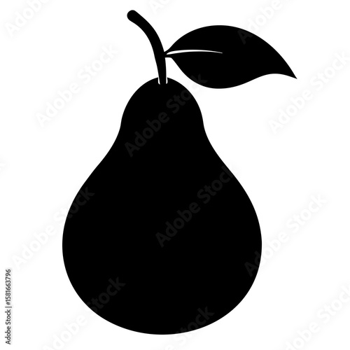 A dark pear silhouette contrasts against a clean white backdrop, perfect for designs needing simple fruit illustration or food-related graphic elements.
