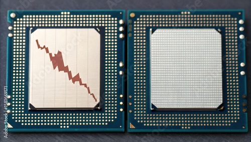 Image of a microprocessor with a graphical representation of a downward trend, indicating potential performance issues.