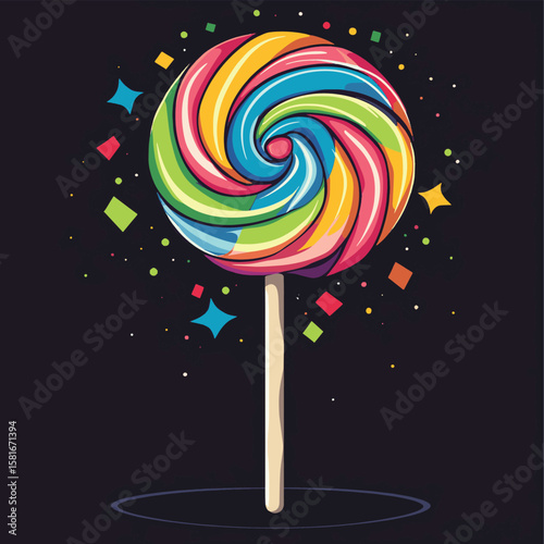 rainbow lollipop logo, vector style simple color