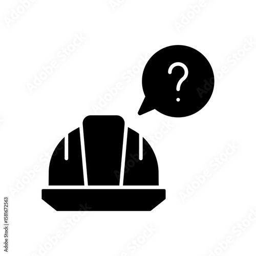 Question Mark Hard Hat Icon. Glyph Style Vector. Labor Shortage, Construction Workforce Confusion, Hiring Crisis, Employment Gap, and Missing Worker Symbol in Industrial Sector