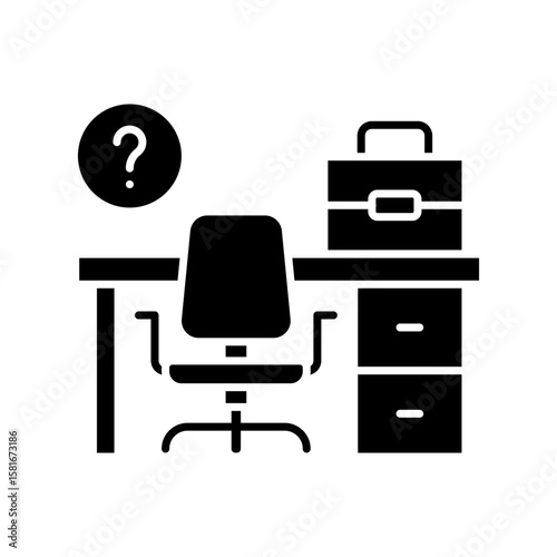 Vacant Job Position Icon. Glyph Style. Vector. Empty Office Desk with Briefcase. Labor Shortage Crisis. Recruitment Symbol. HR Hiring Problem. Professional Workforce Gap