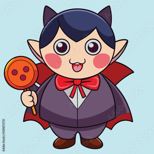 Cute cartoon vampire boy holding lollipop vector illustration halloween