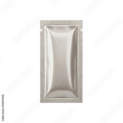 Flat sachet packaging mockup in metallic color for cosmetic or food