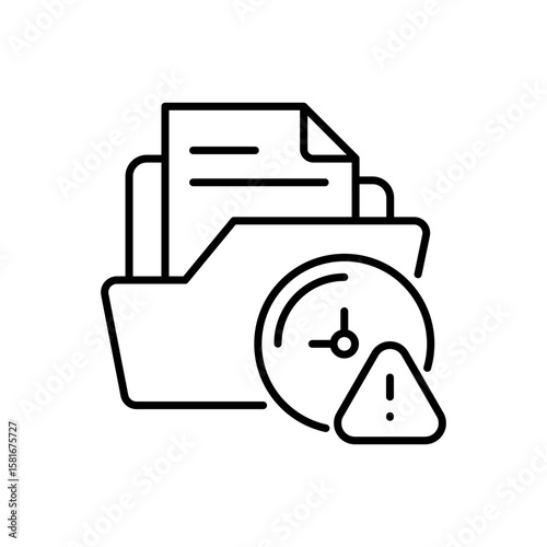 Delayed Document Management Icon. Outline Style Vector. Backlog Paperwork, Time-Sensitive Files, Admin Delay, Incomplete Filing, and Labor Shortage Impact on Office Documentation