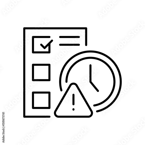 Delayed Task Icon. Outline Style Vector. Project Deadline Warning, Incomplete Checklist, Time Management Crisis, Labor Shortage Impact, and Late Schedule Concept Illustration