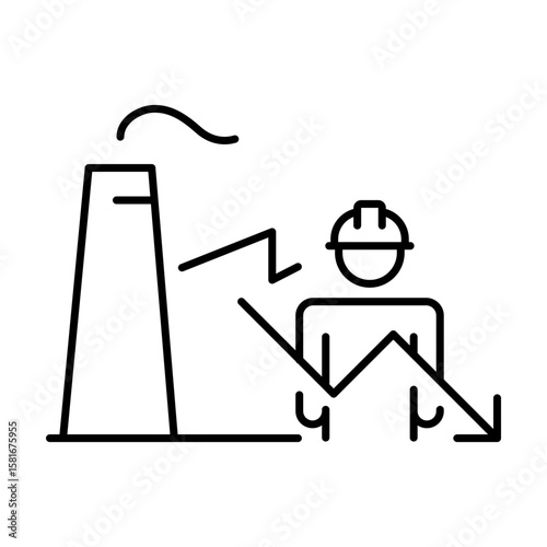 Factory Labor Shortage Icon. Outline Style. Vector. Industrial Worker and Declining Productivity Graph. Workforce Crisis in Manufacturing. Job Vacancy Impact. Staff Deficit Illustrati