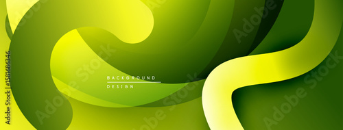 Abstract green background. Smooth curves create dynamic layers, offering modern visual appeal. Light, shadow interplay defines form.