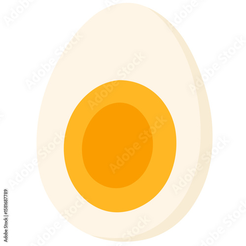 Perfect Hard-Boiled Egg Icon: A clean, flat-design icon of a halved hard-boiled egg, showcasing a perfectly cooked yellow yolk and white albumen, ideal for breakfast or healthy eating themes.