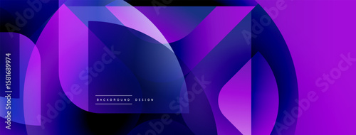 Abstract flowing shapes, vibrant purple, blue gradients. Modern design, smooth transitions create dynamic visual effect. Minimalist style.