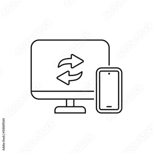 Sync phone to computer icon design isolated on white background. Vector illustration