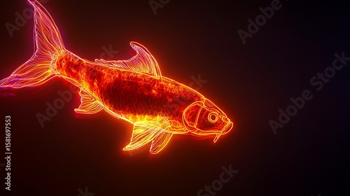 A glowing Koi fish in fiery lines