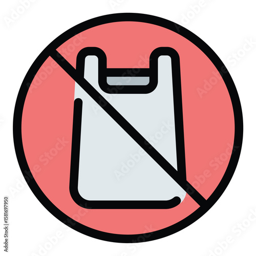 No plastic bags icon flat line style illustration representing environmental awareness and sustainable practices, suitable for eco-friendly campaigns, retail policies, and zero-waste projects