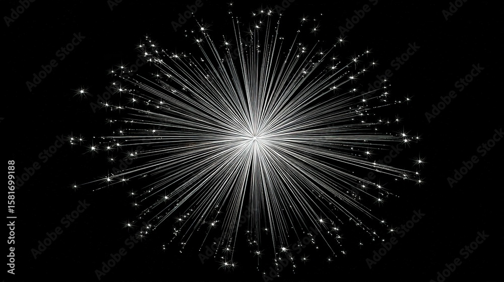 Fototapeta premium Minimal Style Single Firework Burst Top-Down Composition - White Background High Detail Crisp Lines New Year Celebration Design Material