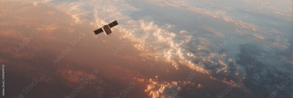 Fototapeta premium Professional High-Quality Remote Sensing Satellite Orbiting Earth with Cloud Detail Modern Space Tech for Inspiring Global Communications Editorial Use