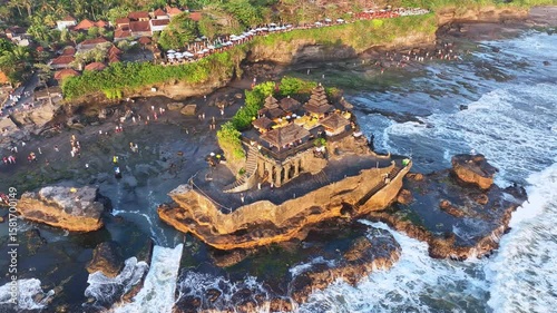 Aerial view of Tanah Lot Temple in Bali, Indonesia.