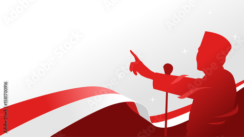 Indonesia hero patriotic man independence day banner background. with waving flag and copy space