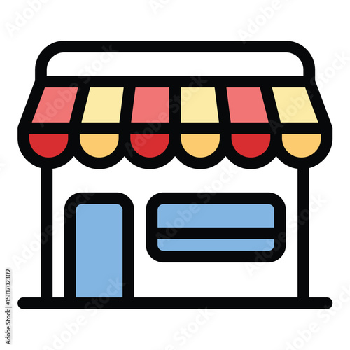 Store icon flat line style illustration representing retail locations and shopping services, suitable for e-commerce platforms, physical shops, and business directories