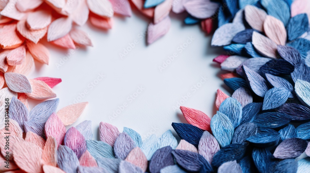 Obraz premium Colorful petals arranged in a circular design on a white background