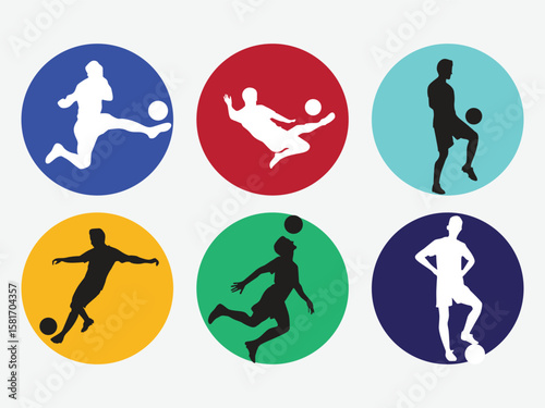 soccer player silhouette icon in circle for sticker