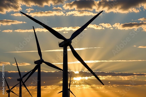 Wind Turbines Silhouette at Sunset Renewable Energy