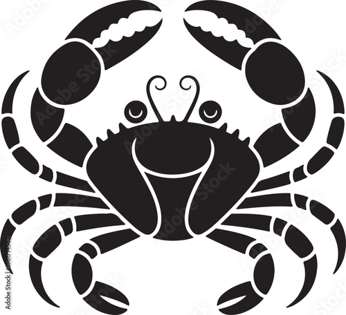 Black crab silhouette with raised claws and detailed legs crustacean marine life