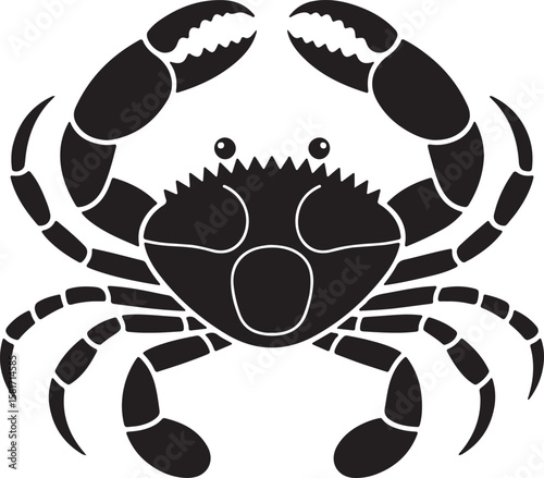 Black crab silhouette with raised claws and multiple legs white