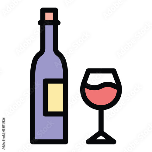 Wine icon flat line style illustration representing wine products and beverage services, suitable for winery branding, restaurant menus, and hospitality industry projects