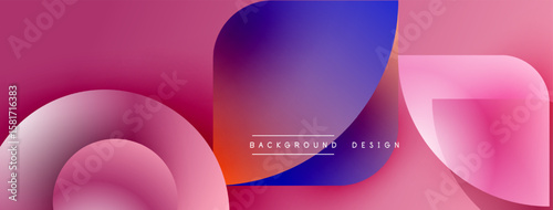 Abstract pink purple gradient shapes overlap. Modern design features smooth curves, text reads background design. Minimalist aesthetic.